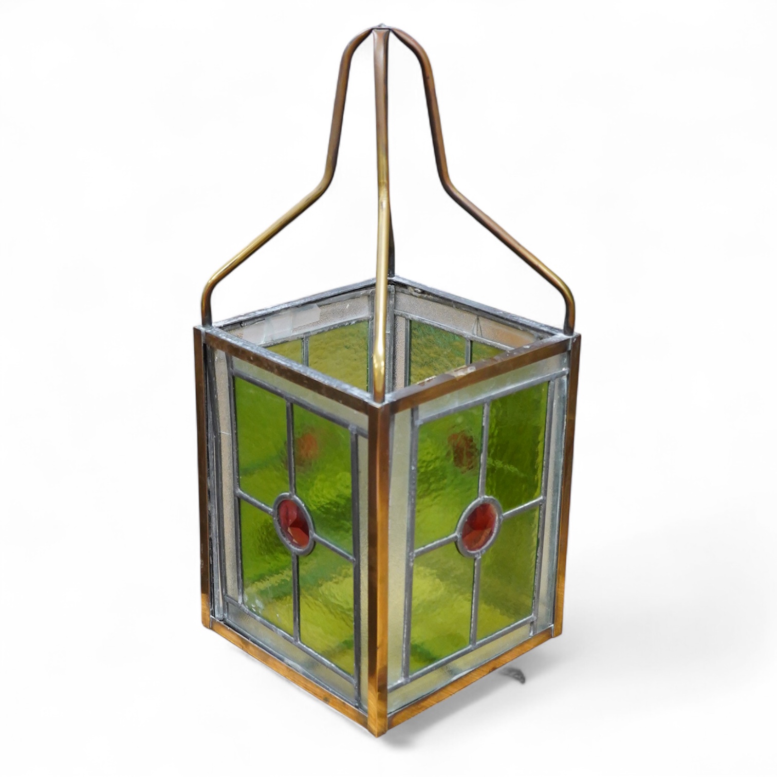 An Edwardian stained glass hanging hall lantern, 58.5cm